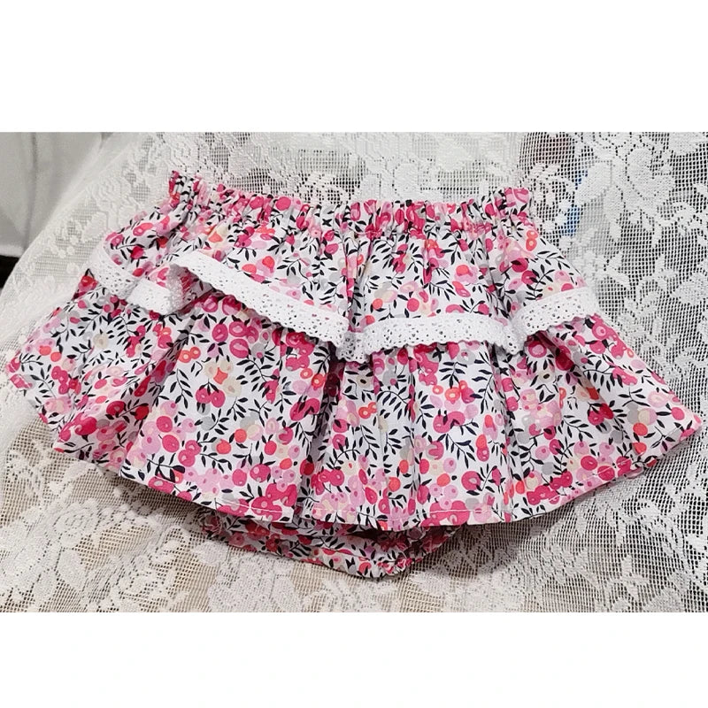 Baby Girls Floral Ruffles Lace Skirt Shorts Kids Summer Pettiskirt Toddler Dancing Wedding Clothing Tutu Skirt Infant Bloomer Leedoar