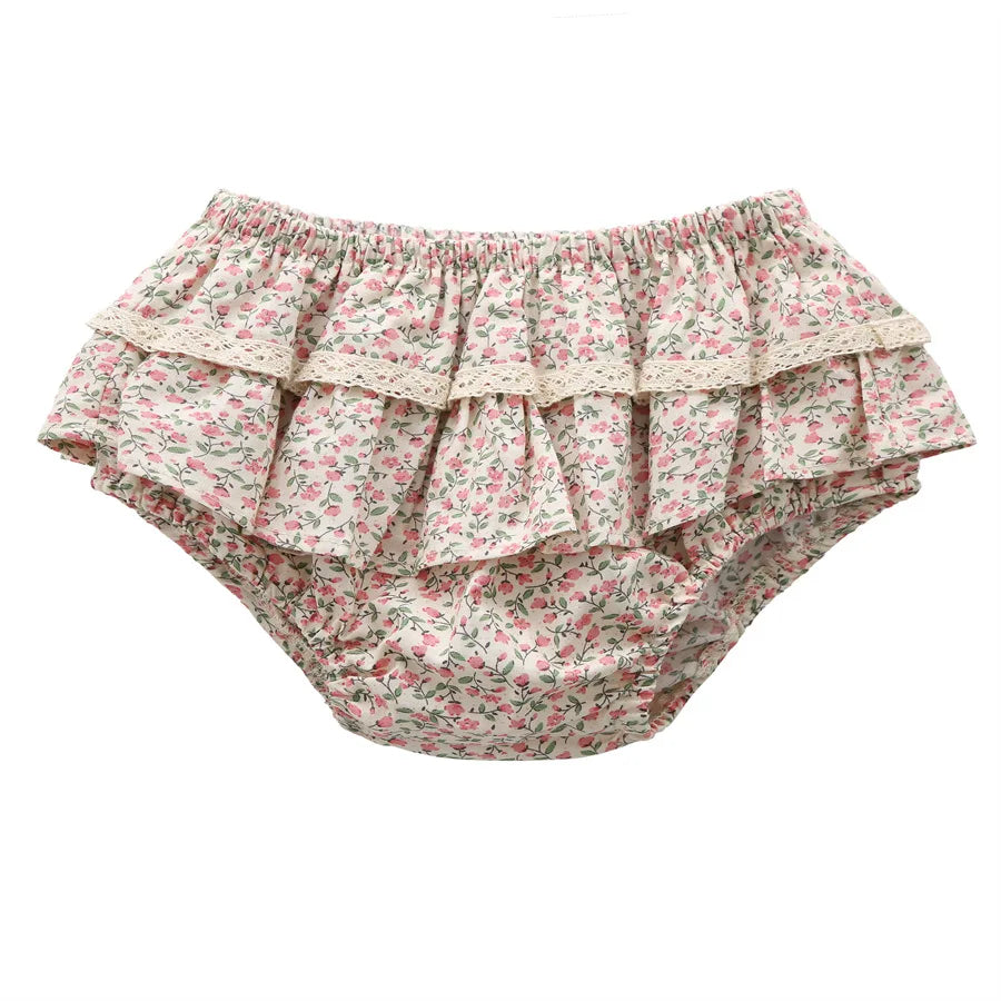 Baby Girls Floral Ruffles Lace Skirt Shorts Kids Summer Pettiskirt Toddler Dancing Wedding Clothing Tutu Skirt Infant Bloomer Leedoar