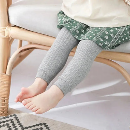 Baby Girls Rib Knit Slim Legging Solid Cotton Blend Pants Little Girls Stretch Leggings Footless Leggings Tight Fit Leedoar