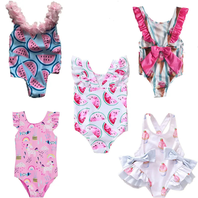 Baby Girls Swimwears Summer Bikini Set Sun Protection Kids Cute Floral Toddler Learn Swimming Suits One-Piece Sunbeach Swimsuit Leedoar