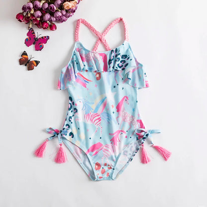 Baby Girls Swimwears Summer Bikini Set Sun Protection Kids Cute Floral Toddler Learn Swimming Suits One-Piece Sunbeach Swimsuit Leedoar