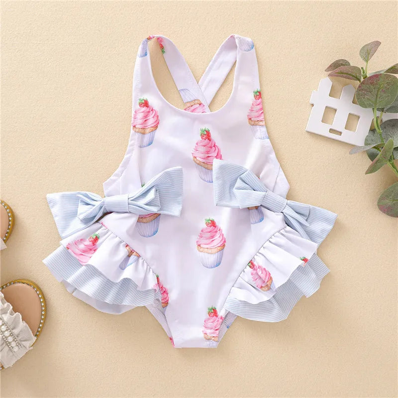 Baby Girls Swimwears Summer Bikini Set Sun Protection Kids Cute Floral Toddler Learn Swimming Suits One-Piece Sunbeach Swimsuit Leedoar