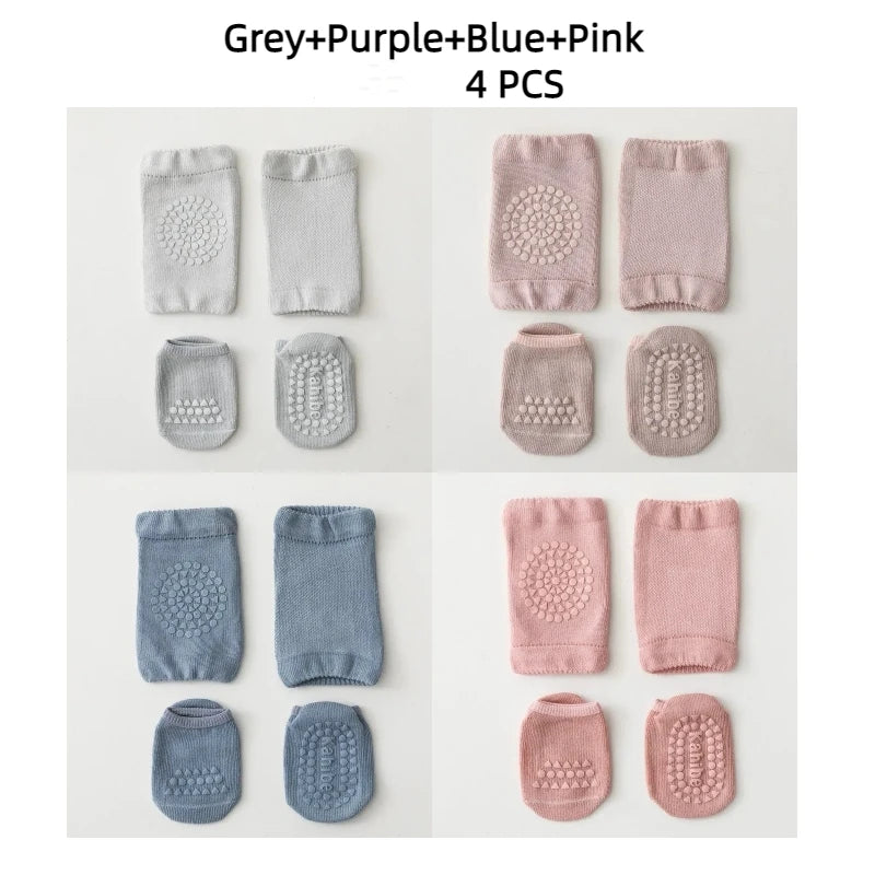 Baby Knee Protection Socks Solid Color Non Slip Socks Children's Crawling Socks Floor Socks Boys and Girls' Knee Protection Set Leedoar