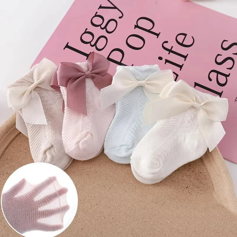 Baby Mesh Socks Bowknot Soft Cotton Newborn Sock Princess Infant Toddler Girls Cute Breathable Socks Leedoar