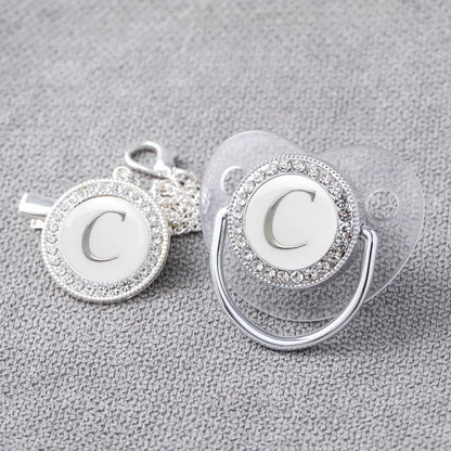 Baby Personalized Pacifier Clips Newborn Luxury Pacifiers Holder Letter Silver Bling Infant Transparent Silicone Nipple Bpa Free Leedoar