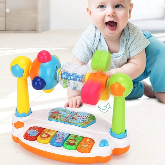 Baby Piano Toys Kids Rotating Music Piano Keyboard with Light Sound, Musical Toys for Toddlers, Early Educational Music Toy Leedoar