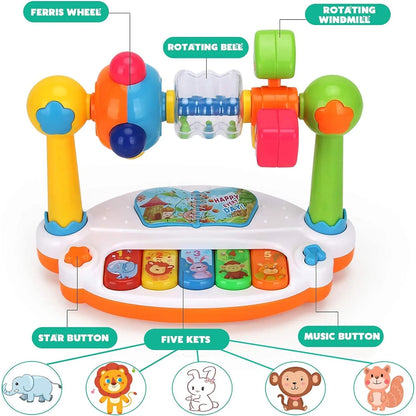 Baby Piano Toys Kids Rotating Music Piano Keyboard with Light Sound, Musical Toys for Toddlers, Early Educational Music Toy Leedoar