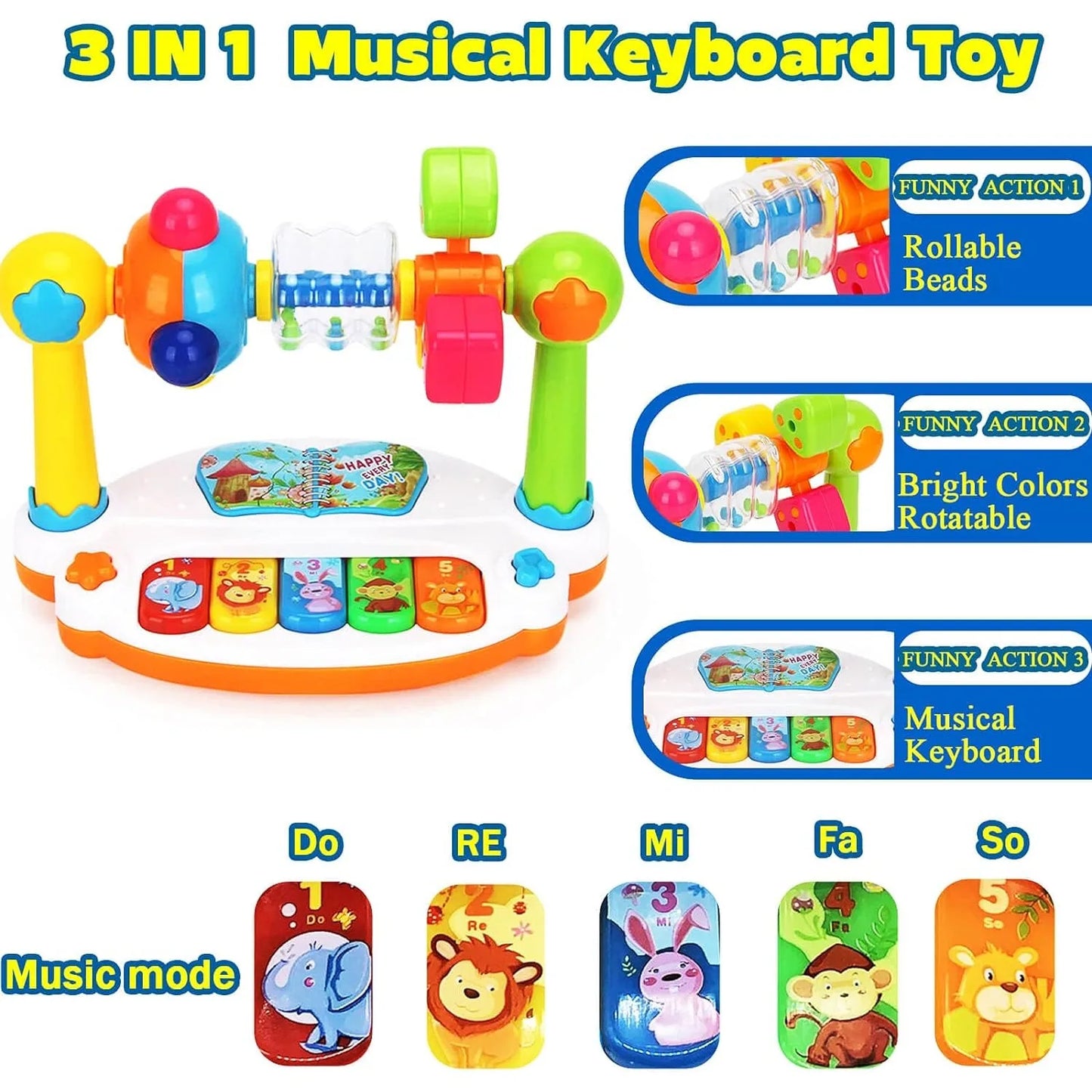 Baby Piano Toys Kids Rotating Music Piano Keyboard with Light Sound, Musical Toys for Toddlers, Early Educational Music Toy Leedoar