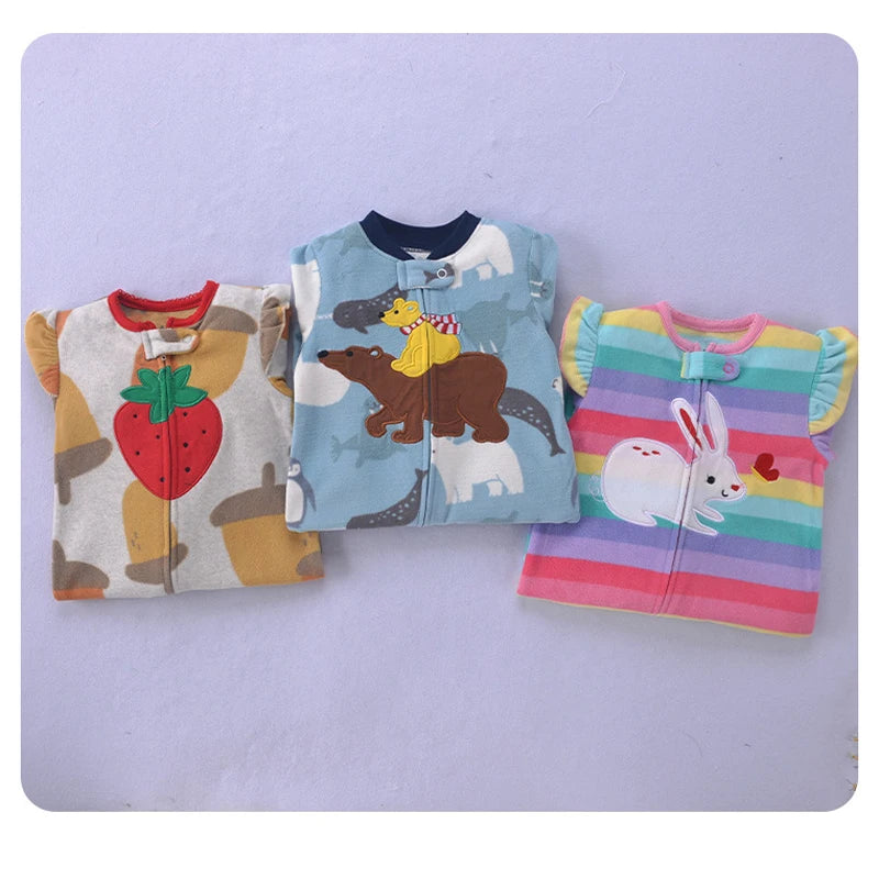 Baby Rompers Spring Autumn Clothes Zipper Fleece Boy Girl Pajamas Newborn Outfit Animal Jumpsuit Infants Clothing 0 -12 Months Leedoar