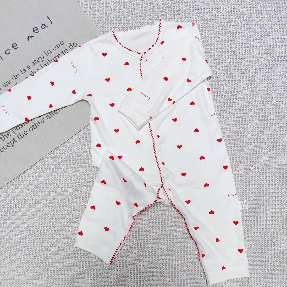 Baby Rompers for Girls Boys Long Sleeve Love Print 100% Cotton Newborn Outfit Pajamas for Babies Loungewear Bed Sets Leedoar