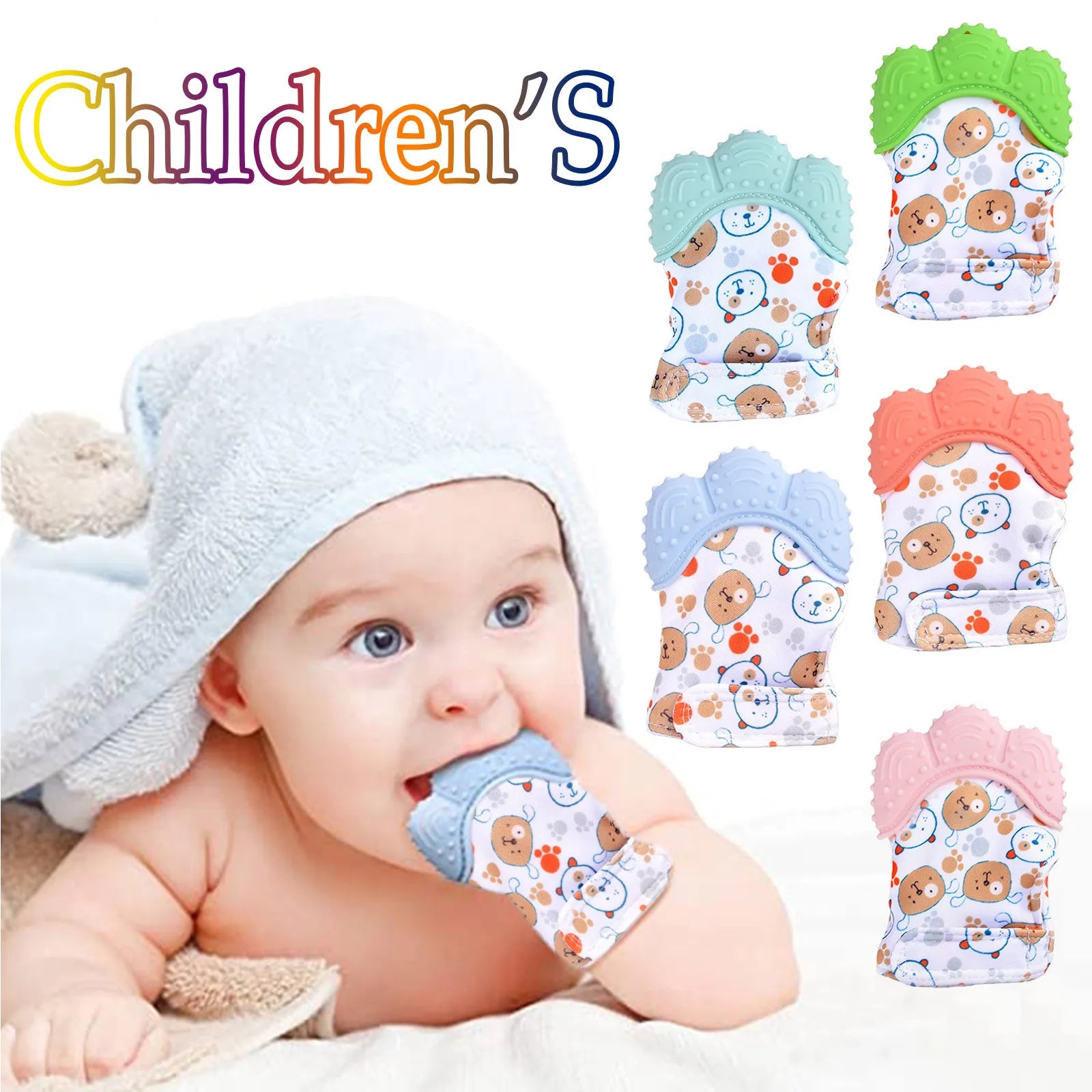 Baby Silicone Mitts Teething Mitten Cartoon Shaped Glove Soft Teether Leedoar