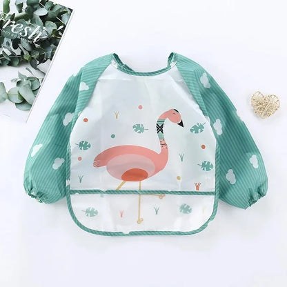 Baby Striped Long Sleeve Scarf Waterproof Toddler Art Smock Feeding Bib Apron Pocket Infant Boys Girls Burp Cloth Bibs Leedoar