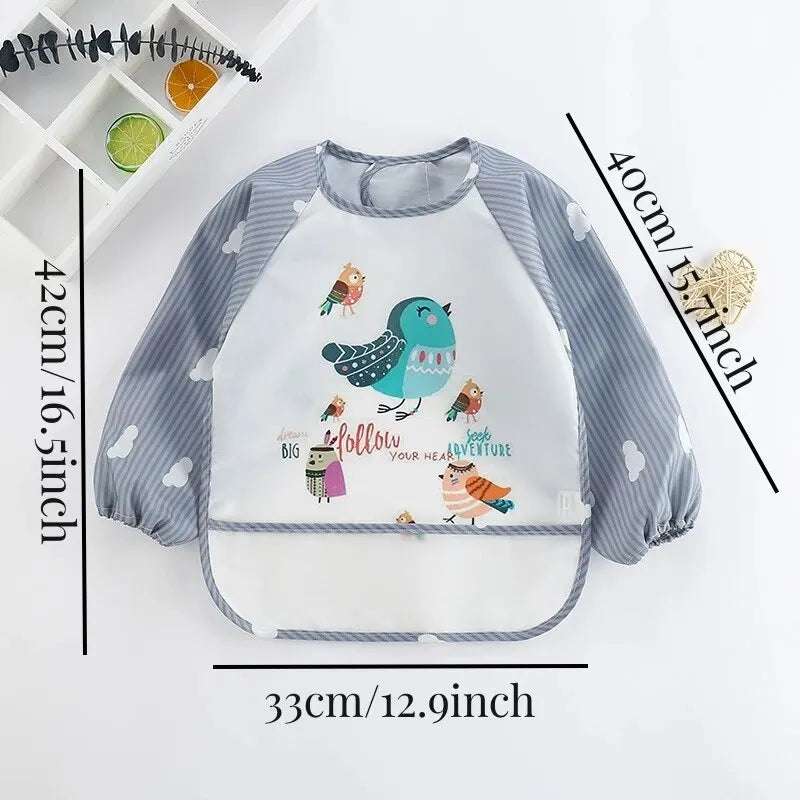 Baby Striped Long Sleeve Scarf Waterproof Toddler Art Smock Feeding Bib Apron Pocket Infant Boys Girls Burp Cloth Bibs Leedoar