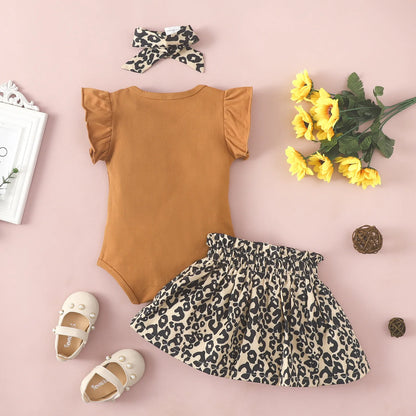 Baby Summer Clothing Newborn Infant Baby Girl Clothes Ruffled Sleeveless Jumpsuit+Leopard Skirt Headband 3Pcs Outfits Leedoar