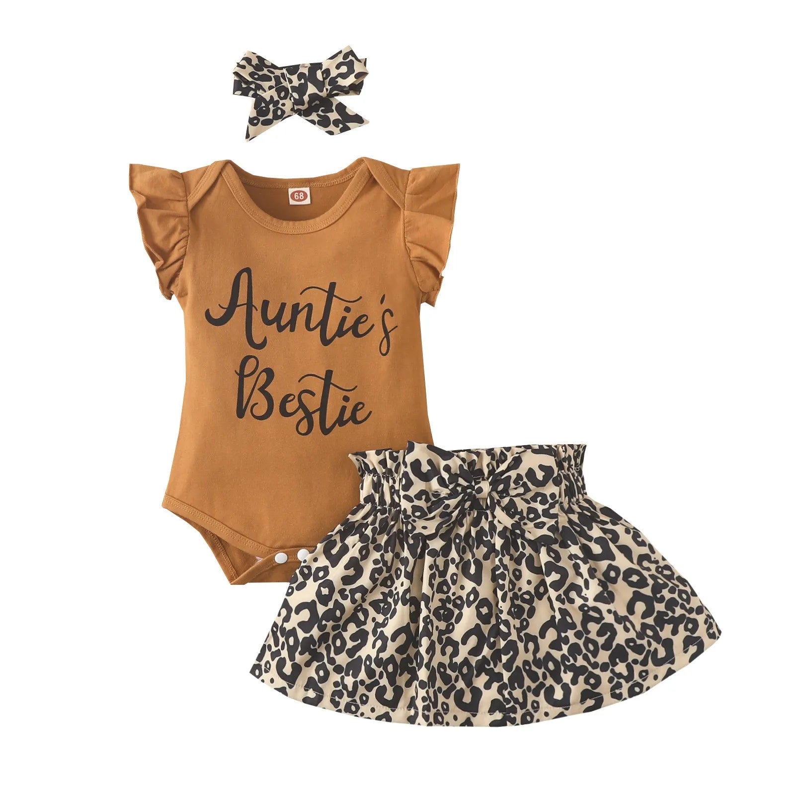 Baby Summer Clothing Newborn Infant Baby Girl Clothes Ruffled Sleeveless Jumpsuit+Leopard Skirt Headband 3Pcs Outfits Leedoar