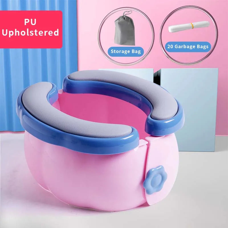 Baby Toilet Portable Travel Baby Potty Foldable Kids Potty Training Seat Easy to Clean With Storage Bag and 20 Garbage Bags Leedoar