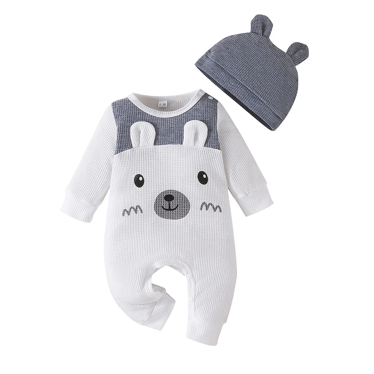 Baby Unisex Boy Girl Newborn Onesies Romper 0-18 Months Toddler Clothing Infant Long Sleeve Cartoon Cute Bear Ears Hat Jumpsuit Leedoar