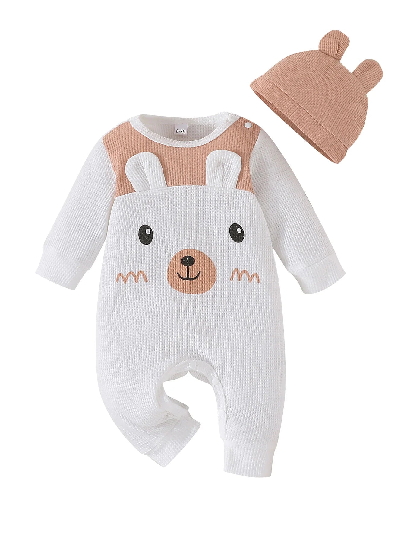 Baby Unisex Boy Girl Newborn Onesies Romper 0-18 Months Toddler Clothing Infant Long Sleeve Cartoon Cute Bear Ears Hat Jumpsuit Leedoar