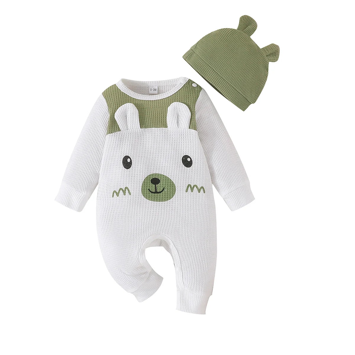 Baby Unisex Boy Girl Newborn Onesies Romper 0-18 Months Toddler Clothing Infant Long Sleeve Cartoon Cute Bear Ears Hat Jumpsuit Leedoar