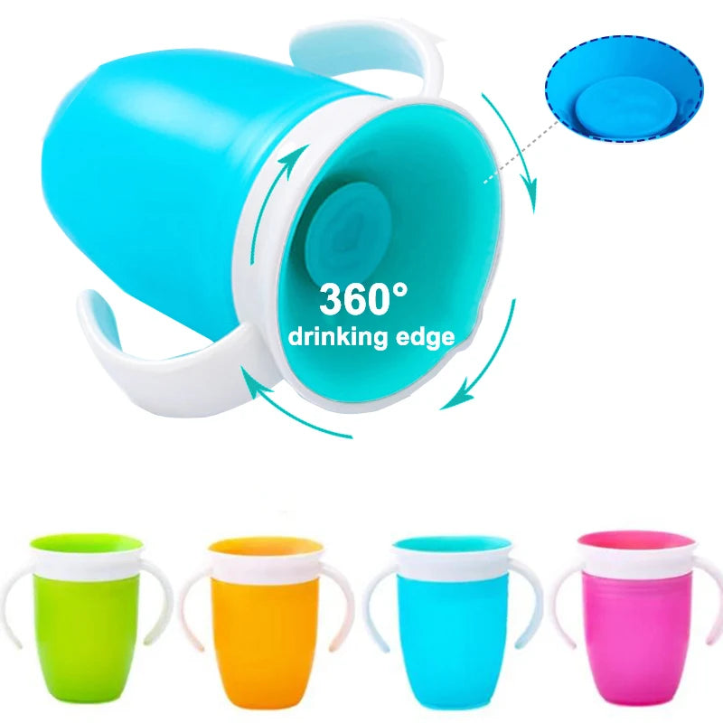 Baby Water Cups 360 Degrees Rotated Baby Learning Drinking Cup with Double Handle Flip Lid Leakproof Infants Water Cups Bottle Leedoar