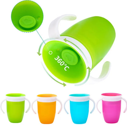 Baby Water Cups 360 Degrees Rotated Baby Learning Drinking Cup with Double Handle Flip Lid Leakproof Infants Water Cups Bottle Leedoar