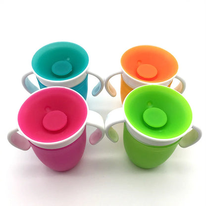 Baby Water Cups 360 Degrees Rotated Baby Learning Drinking Cup with Double Handle Flip Lid Leakproof Infants Water Cups Bottle Leedoar