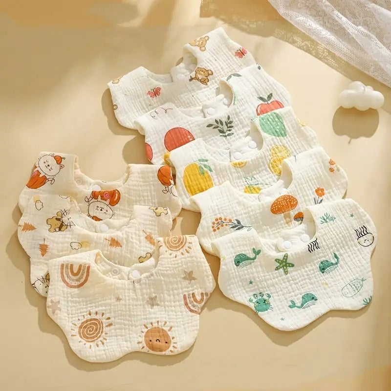 Baby Gauze Bib Cotton Saliva Towel Baby Anti-vomiting Grass Wood Dyed 360-degree Newborn Bib Leedoar