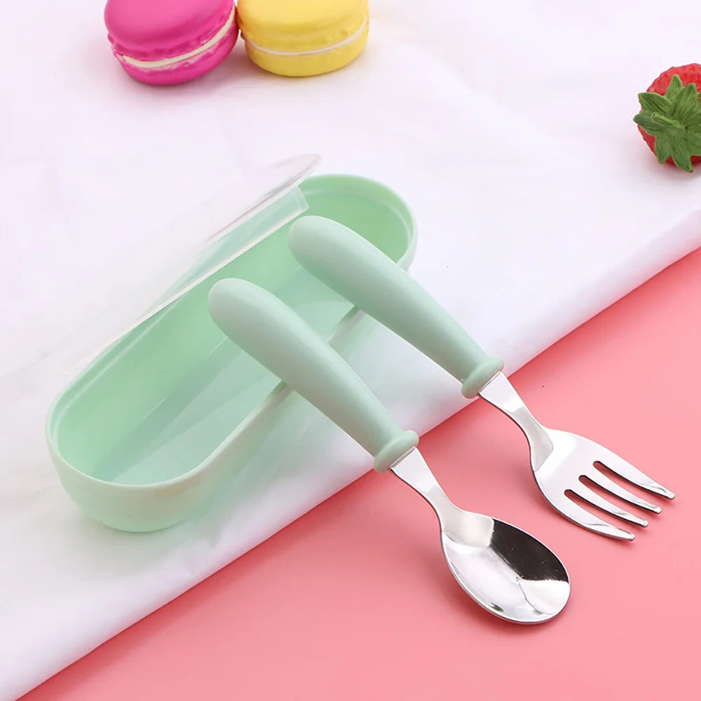 Baby two-piece gadget Tableware set Children's tableware Stainless steel toddler tableware Tableware Cartoon baby food feeding s Leedoar