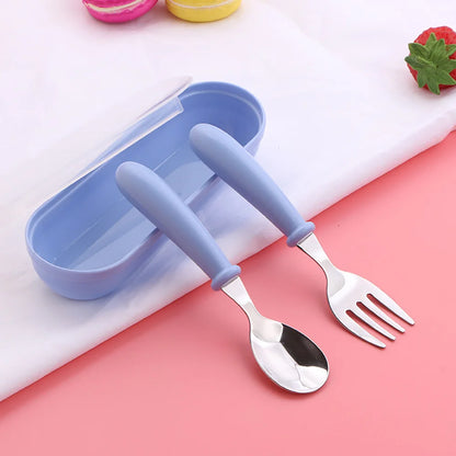 Baby two-piece gadget Tableware set Children's tableware Stainless steel toddler tableware Tableware Cartoon baby food feeding s Leedoar