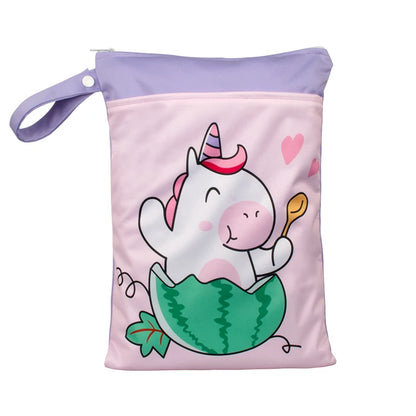 Babyshow 25x35cm Diaper Bag Two Zippers Wetbag Reusable Waterproof Cartoon Bear Unicorn Prints Wet Dry Baby Bag with Handle Leedoar