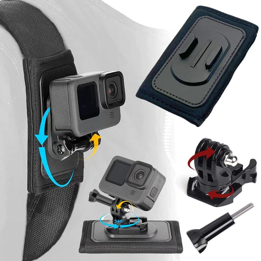 Mochila Alça de Ombro 360° Rotação Fivela Suporte de Liberação Rápida para GoPro Hero 12 11 10 9 8 Dji Action 2 Acessório para Câmera de Ação 