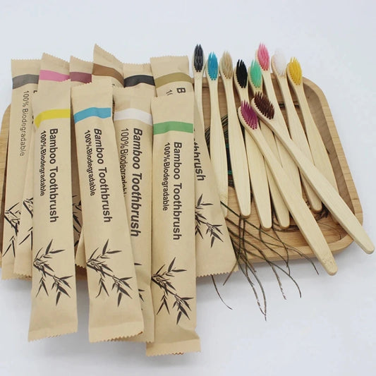 Bamboo Toothbrushes 100Pcs Eco Friendly Resuable Toothbrush Adult Wooden Soft Tooth Brush Eco Friendly Vegan