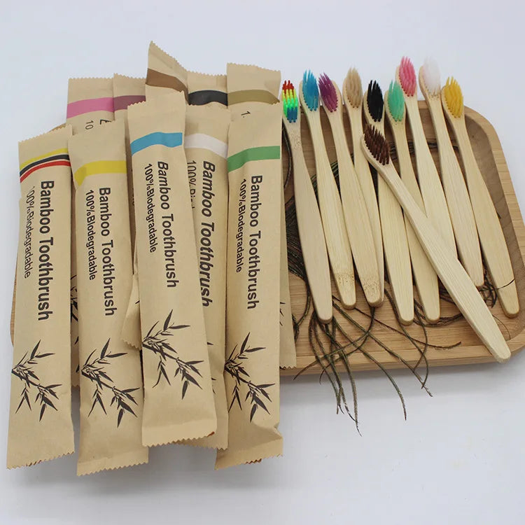 Bamboo Toothbrushes 100Pcs Eco Friendly Resuable Toothbrush Adult Wooden Soft Tooth Brush Eco Friendly Vegan Leedoar