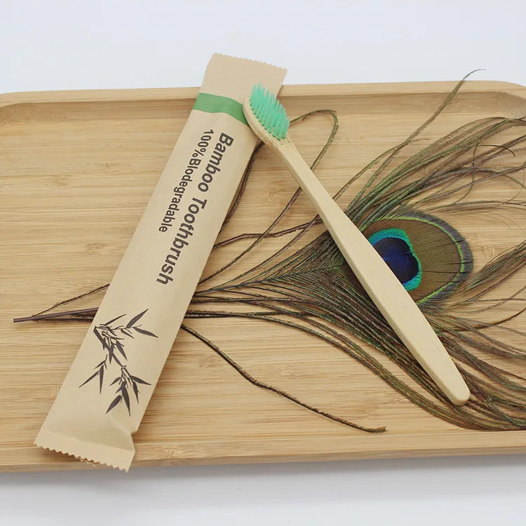 Bamboo Toothbrushes 100Pcs Eco Friendly Resuable Toothbrush Adult Wooden Soft Tooth Brush Eco Friendly Vegan Leedoar