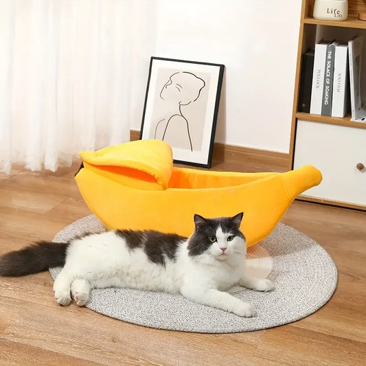 Cama para gatos tipo plátano, divertida, bonita y acogedora, para gatos, cálida, duradera, portátil, cesta para mascotas, cojín para perros, suministros para gatos, multicolor 