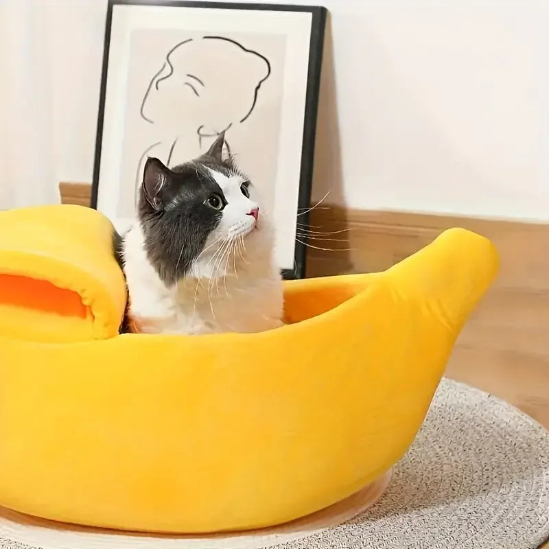 Banana Cat Bed House Funny Cute Cozy Cat Mat Beds Warm Durable Portable Pet Basket Kennel Dog Cushion Cat Supplies Multicolor Leedoar