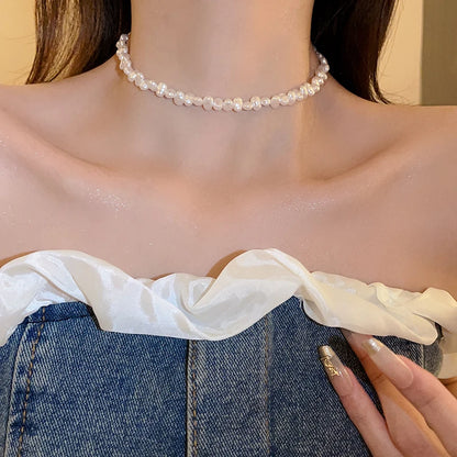 Baroque Pearl Necklace for Women Simple Fashion Collarbone Chain White Choker Necklaces Designer Wedding Jewelry Wholesale Leedoar