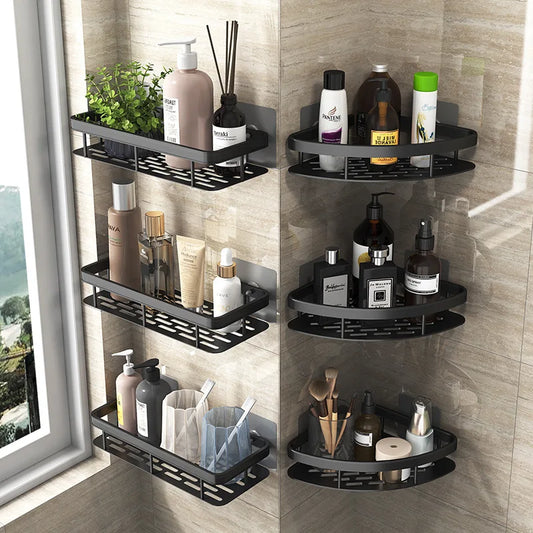 Bathroom Shelf Makeup Storage Organizer Aluminum Alloy Shampoo Rack Shower Shelf Bathroom Accessories No Drill Wall Shelf Leedoar