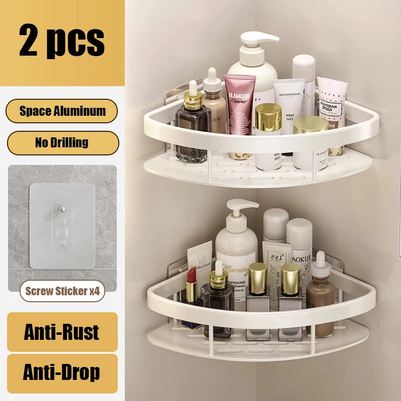 Bathroom Shelf Makeup Storage Organizer Aluminum Alloy Shampoo Rack Shower Shelf Bathroom Accessories No Drill Wall Shelf Leedoar