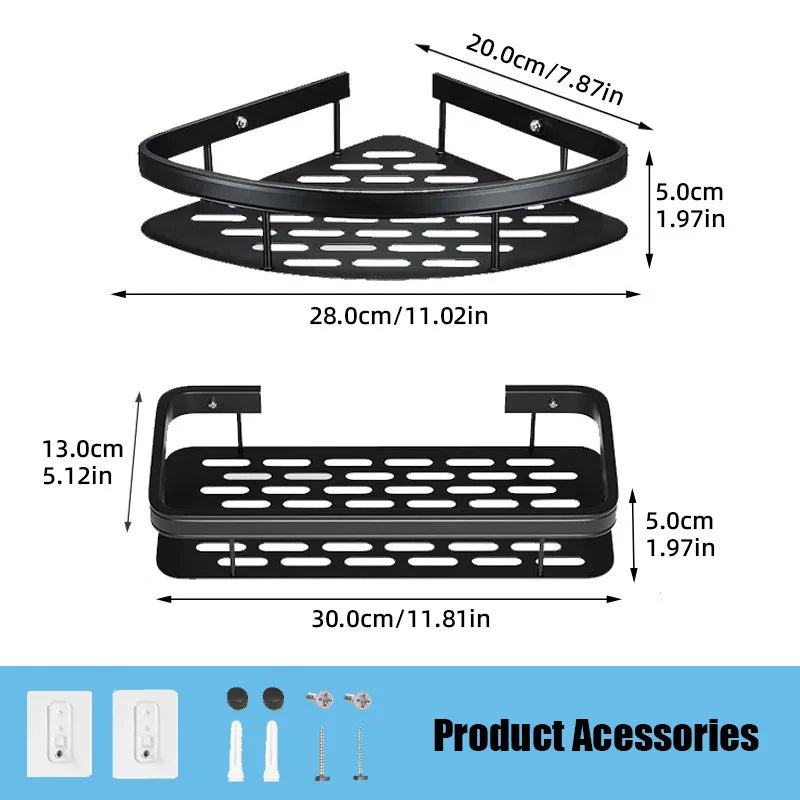 Bathroom Shelf Makeup Storage Organizer Aluminum Alloy Shampoo Rack Shower Shelf Bathroom Accessories No Drill Wall Shelf Leedoar