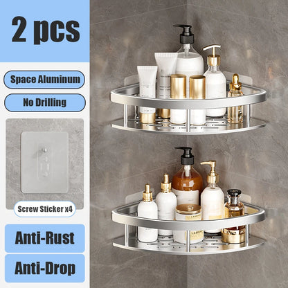 Bathroom Shelf Makeup Storage Organizer Aluminum Alloy Shampoo Rack Shower Shelf Bathroom Accessories No Drill Wall Shelf Leedoar