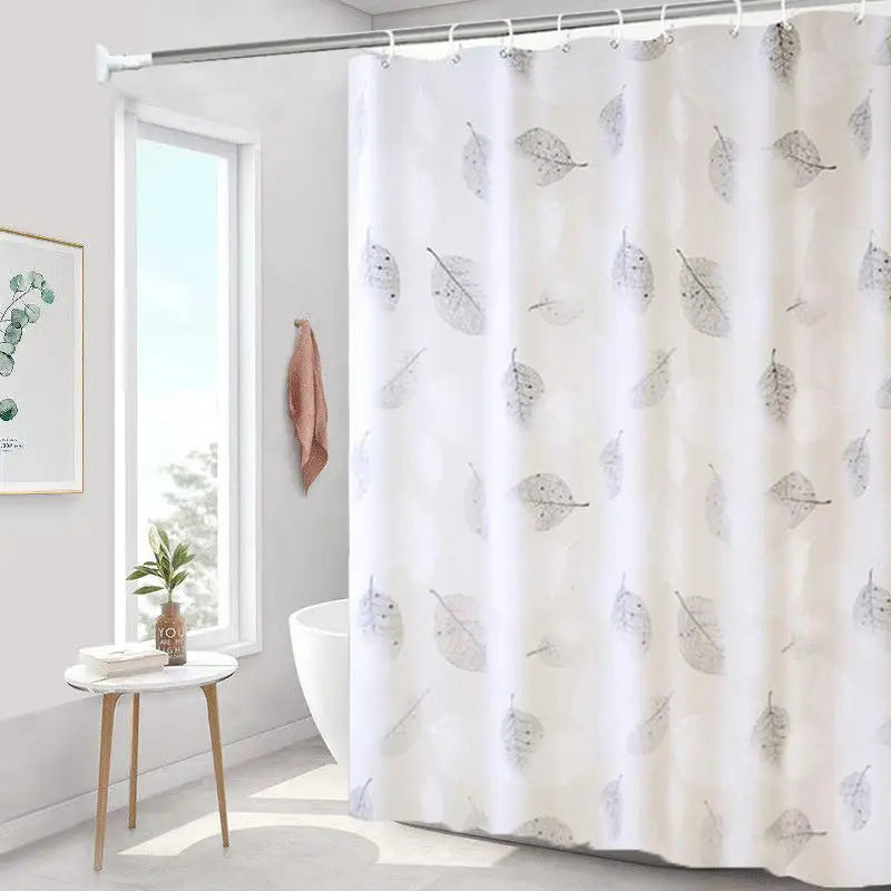 Bathroom Shower Curtains PEVA Waterproof Thickening Bath Curtain With Hooks Rustproof Metal Grommets Leaf Pattern Shower Curtain Leedoar