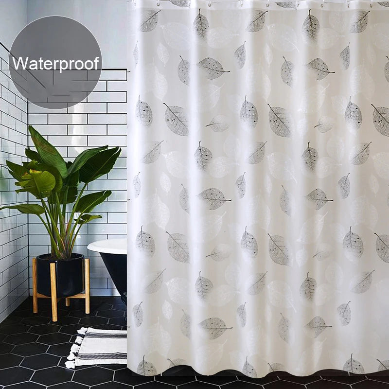 Bathroom Shower Curtains PEVA Waterproof Thickening Bath Curtain With Hooks Rustproof Metal Grommets Leaf Pattern Shower Curtain Leedoar