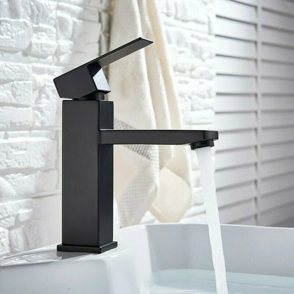 Bathroom Sink Tap Rozin Matte Black Basin Faucet Deck Mounted Single Lever Chrome Square Mono Hot Cold Water Faucet Leedoar