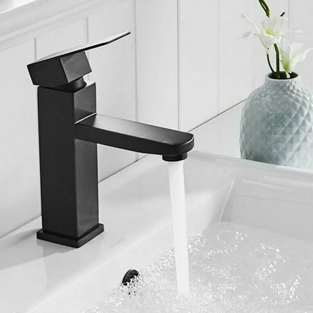 Bathroom Sink Tap Rozin Matte Black Basin Faucet Deck Mounted Single Lever Chrome Square Mono Hot Cold Water Faucet Leedoar