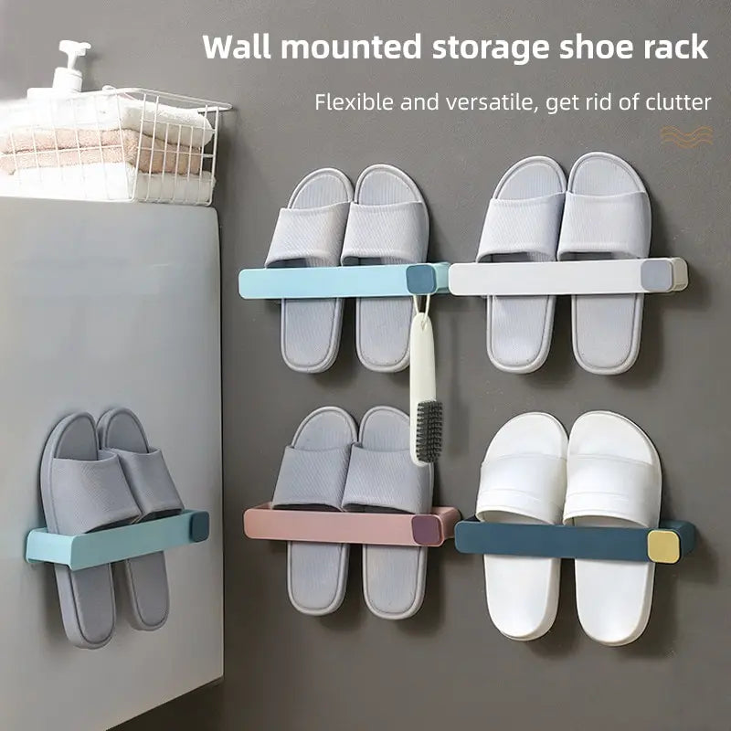 Bathroom Slipper Shelf No Punching Wall Mounted One Piece Shoe Rack Space Saving Shelf Bathroom Hanging Leedoar