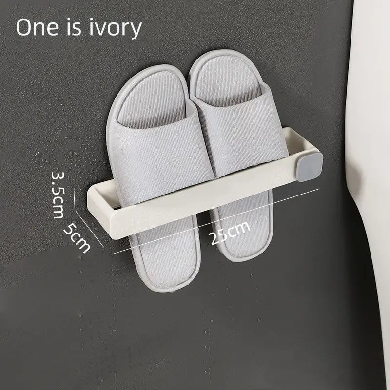 Bathroom Slipper Shelf No Punching Wall Mounted One Piece Shoe Rack Space Saving Shelf Bathroom Hanging Leedoar