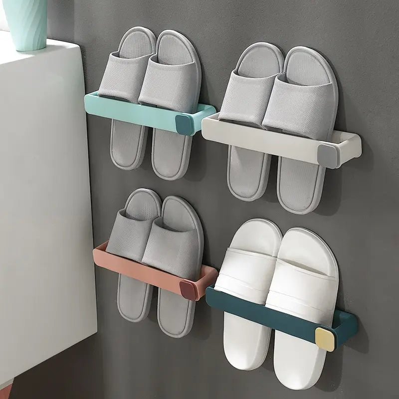 Bathroom Slipper Shelf No Punching Wall Mounted One Piece Shoe Rack Space Saving Shelf Bathroom Hanging Leedoar