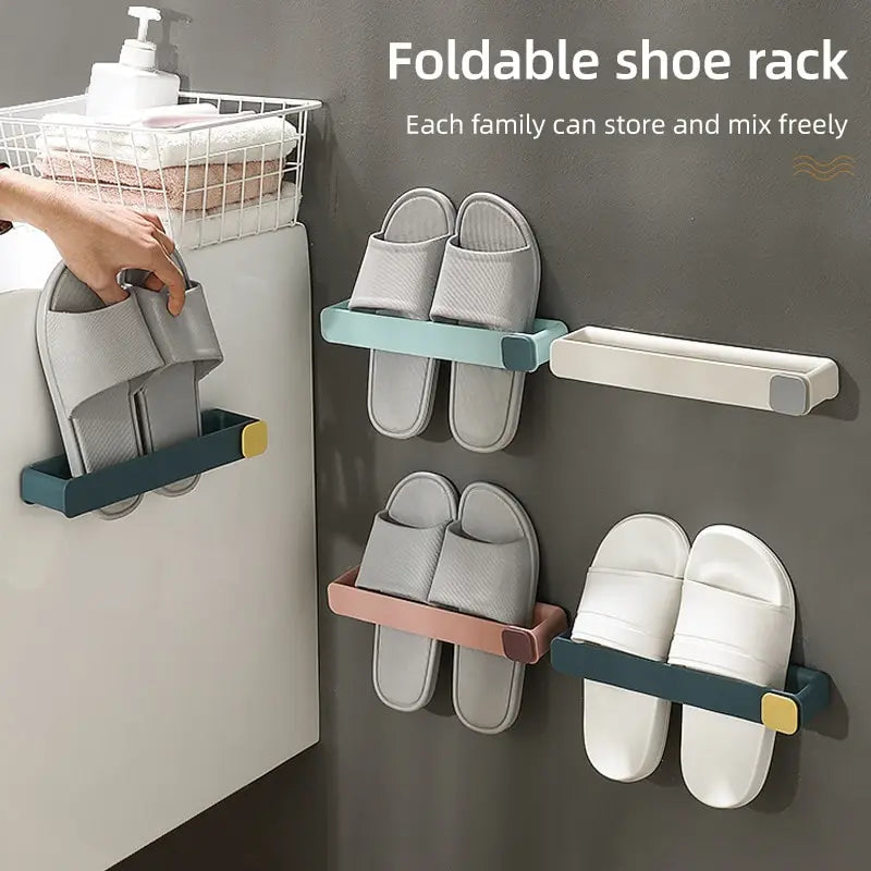 Bathroom Slipper Shelf No Punching Wall Mounted One Piece Shoe Rack Space Saving Shelf Bathroom Hanging Leedoar