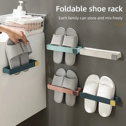 Bathroom Slipper Shelf No Punching Wall Mounted One Piece Shoe Rack Space Saving Shelf Bathroom Hanging Leedoar